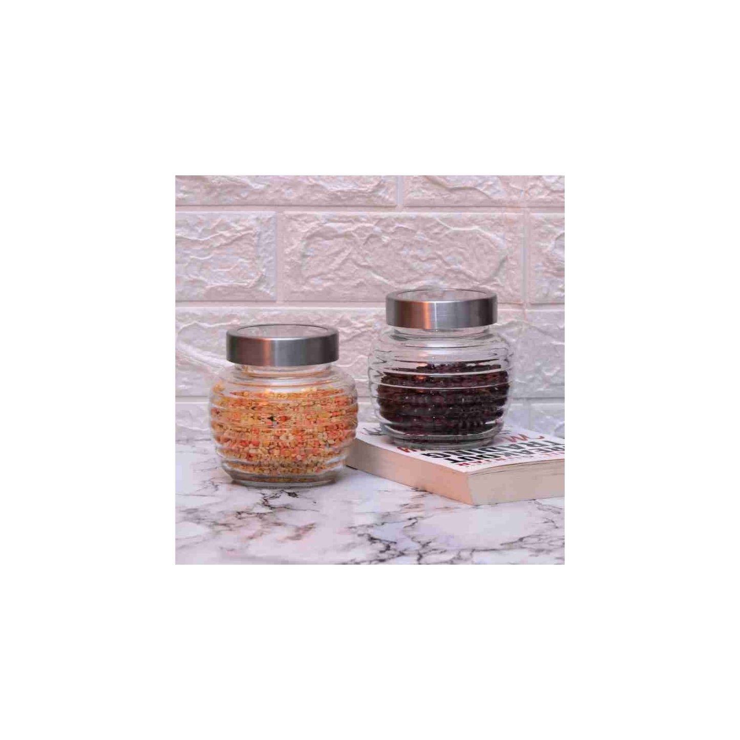 Clear Glass Round Radius Glass Jar Container With Rust Proof Air Tight Steel Lid/Suitable To Use In Your Home Office, Kitchen Storage/Glass Jars, 2 Pcs, Of Lids