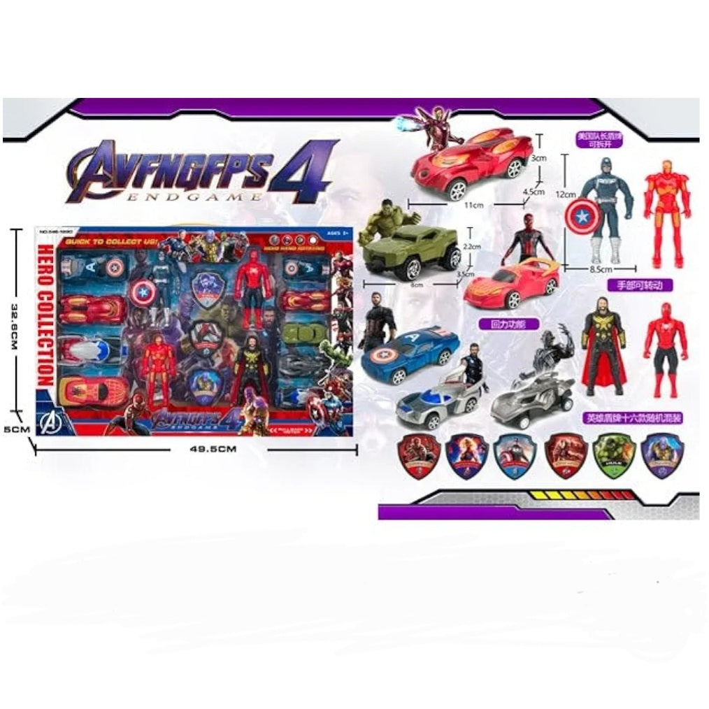 Action Hero Cars Set – 14 Metal Pieces with Superhero Figures, Realistic Design, Fun Toy and Collectible Hobby for Kids and Adults