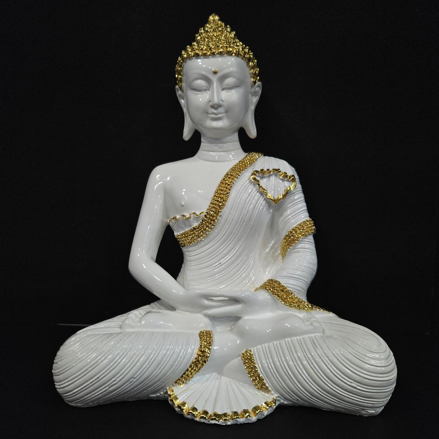 Buddha Statue for Home Decor Diwali Office Corporate Gift Meditation Showpiece Figurine White Gold
