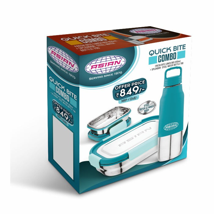 Asian Quick Bite Combo fresh bite lunch box 850ml & splendor Steel Water Bottle