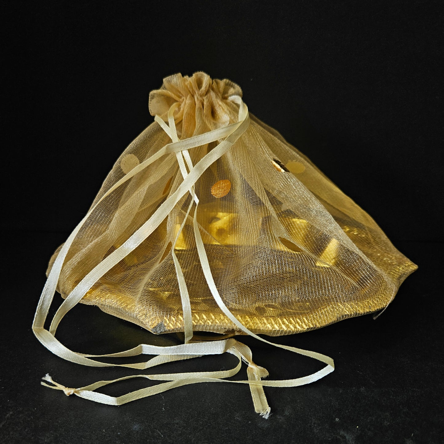 Gold coloured Flowral designer basket for chocolate gift hamper