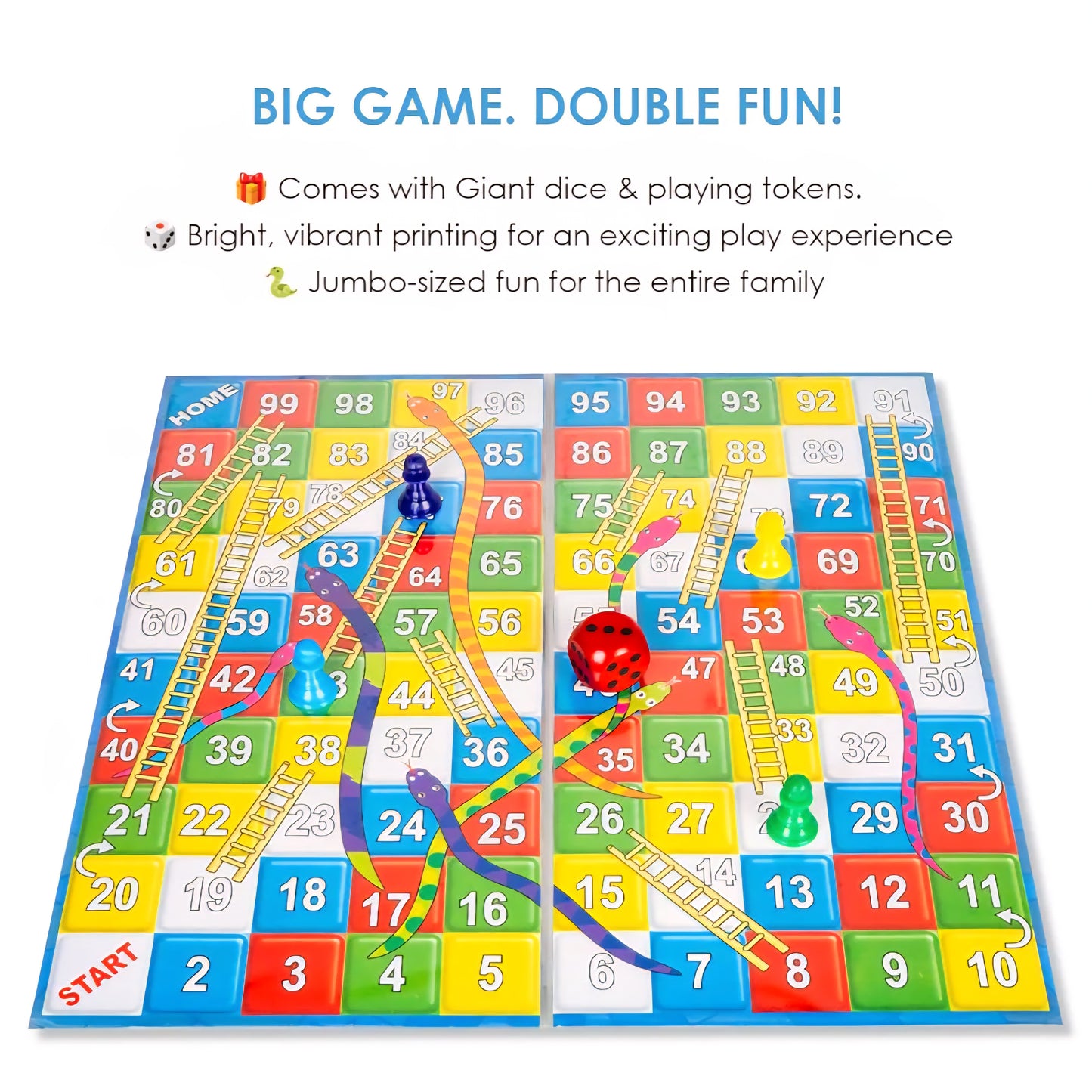 Ratna's Ludo-6 with Snakes & Ladders Jumbo Size Board Game, Double-Sided, Traditional Family Game
