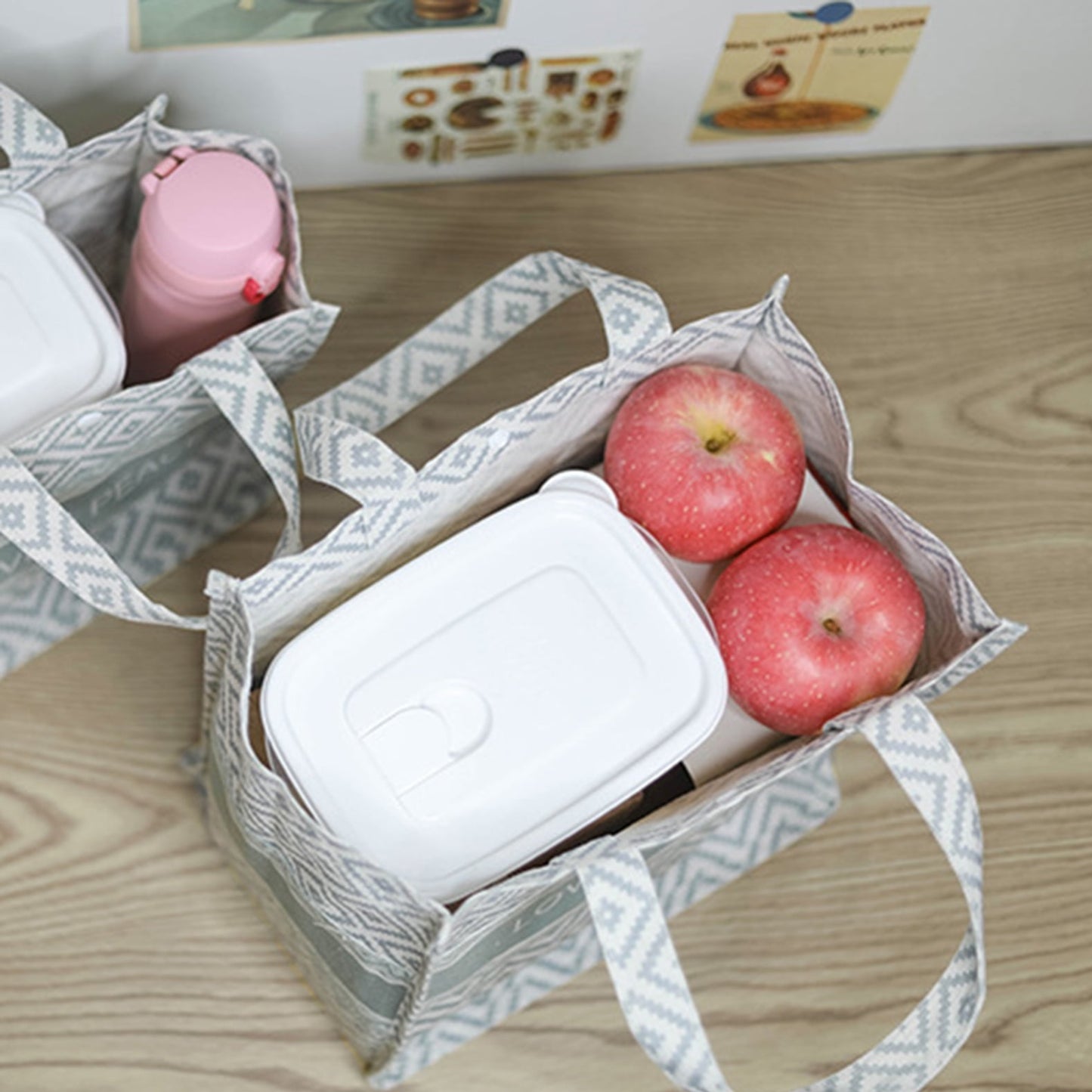 Eco-Friendly Cotton and Linen Kids Lunch Cooler Bag Rectangle Multifunction Storage Use with Classic Design Style