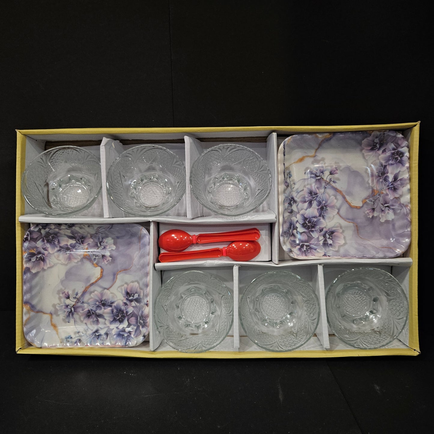 Color snax party 6 glass bowls,Spoons&2snack platters