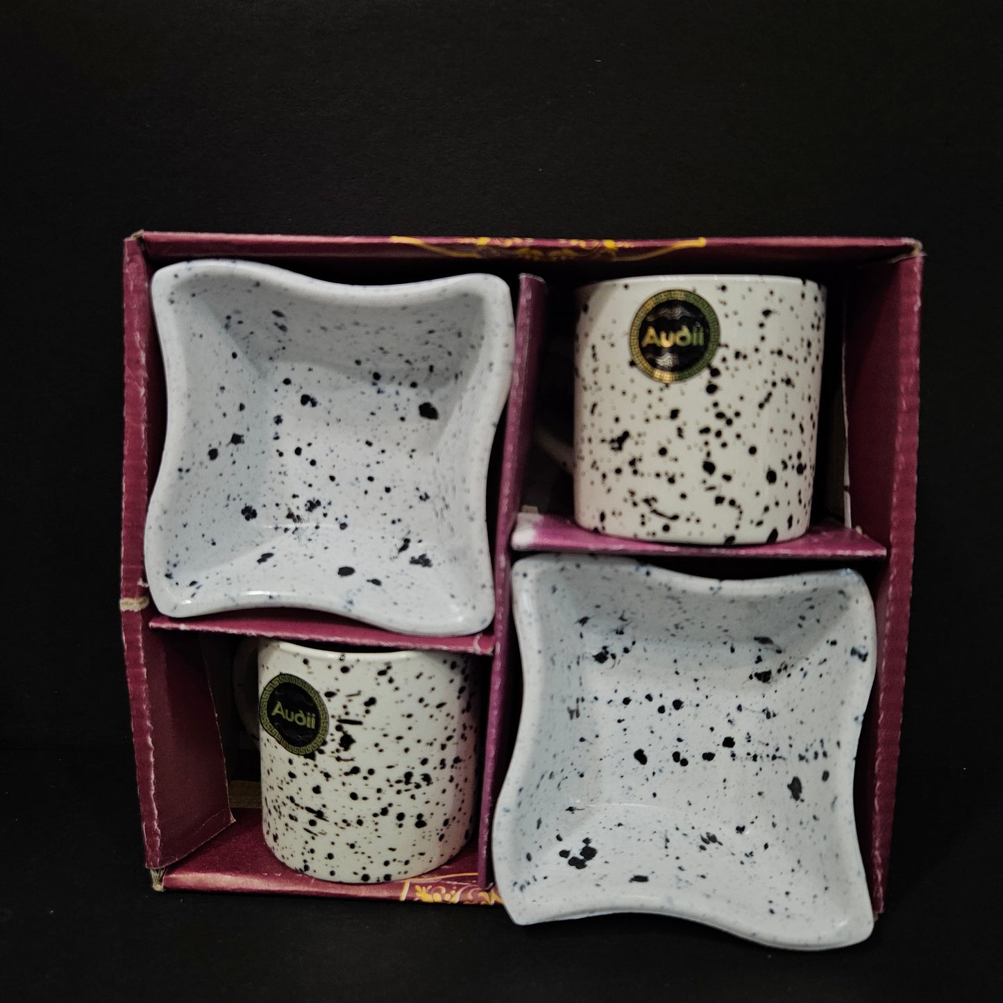 Audii Festo Ceramic 2 pieces tea cups & 2 pieces snack platters perfect for Return gifting purpose