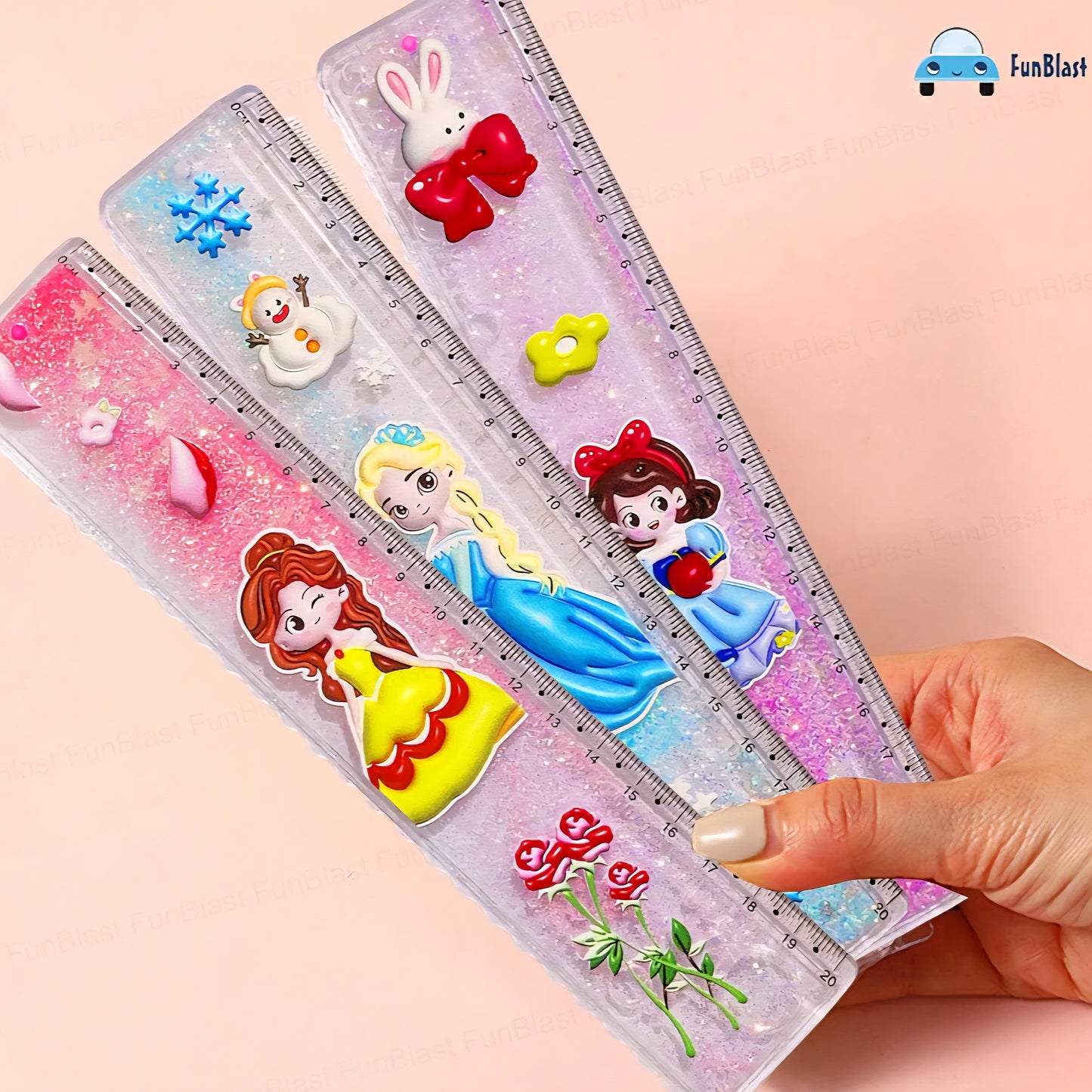 Kids Glitter Scale Ruler Set - Cute Scale for School Stationery Princess