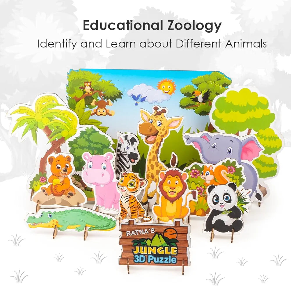Zoology to Create 3D Jungle with Printed Wooden Cutouts Learning & Educational Game for Kids & Toddlers