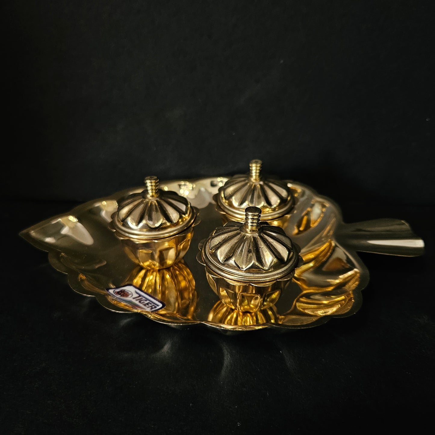 Pure Brass Chandan Roli/Tika Chopda Set/Chawal Akshat Haldi Dibbi/Kumkum Holder Box with Lid Brass Brass