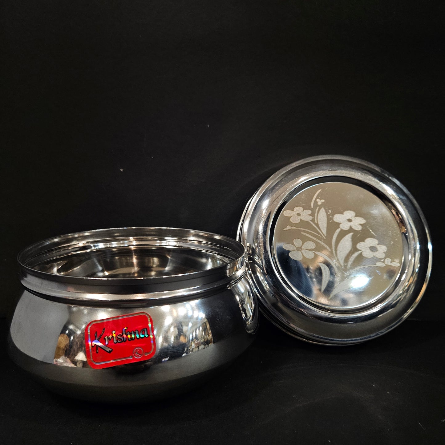 Stainless Steel Round storage box with Floweral Designed lid perfect for Return gifting purpose