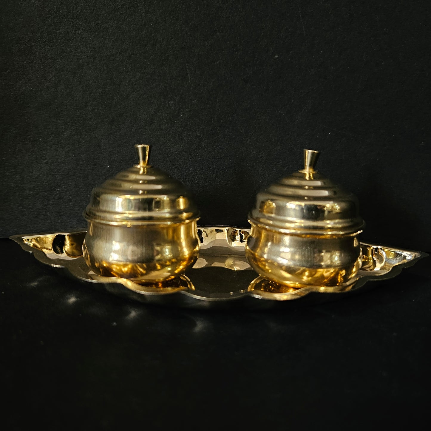 Pure Brass Chandan Roli/Tika Chopda Set/Chawal Akshat Haldi Dibbi/Kumkum Holder Box with Lid Brass Brass