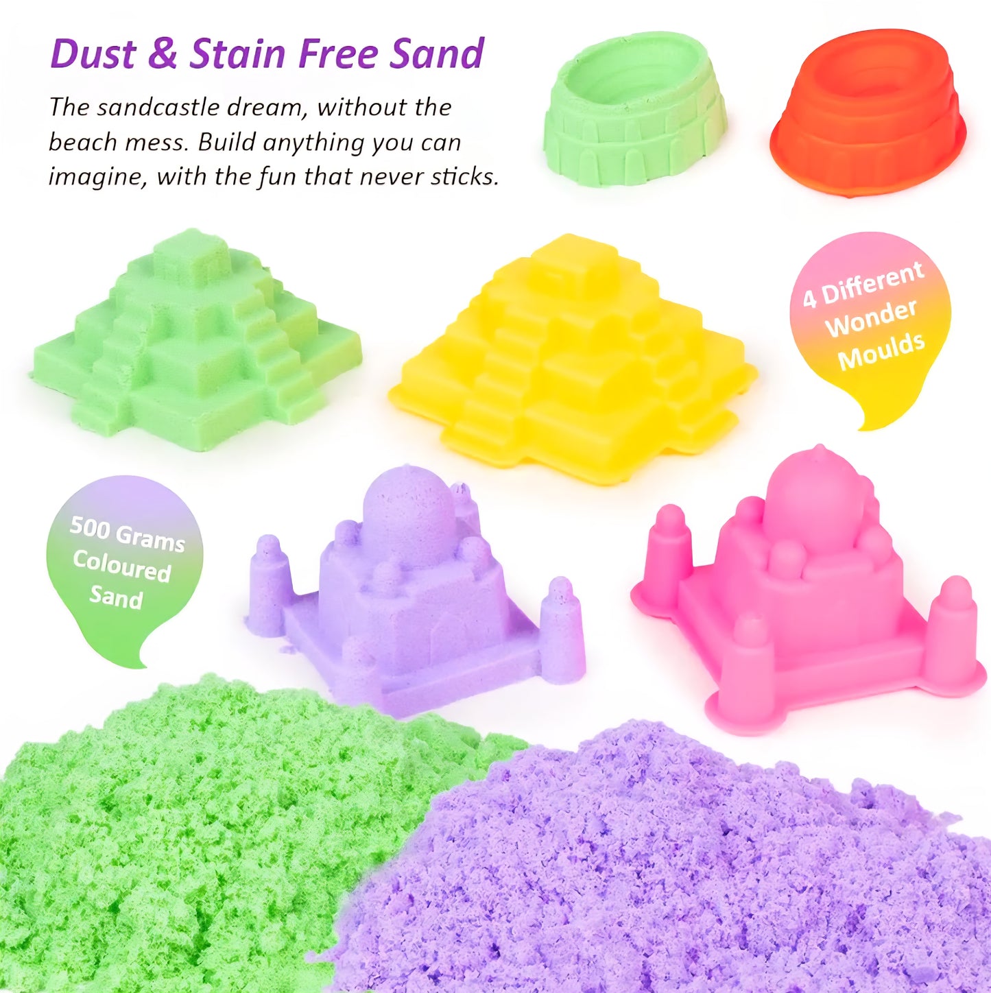 Creative Sand Wonders 500g with Big Moulds for Indoor Beach Fun Kinetic Sand Smooth and Non Sticky for Kids