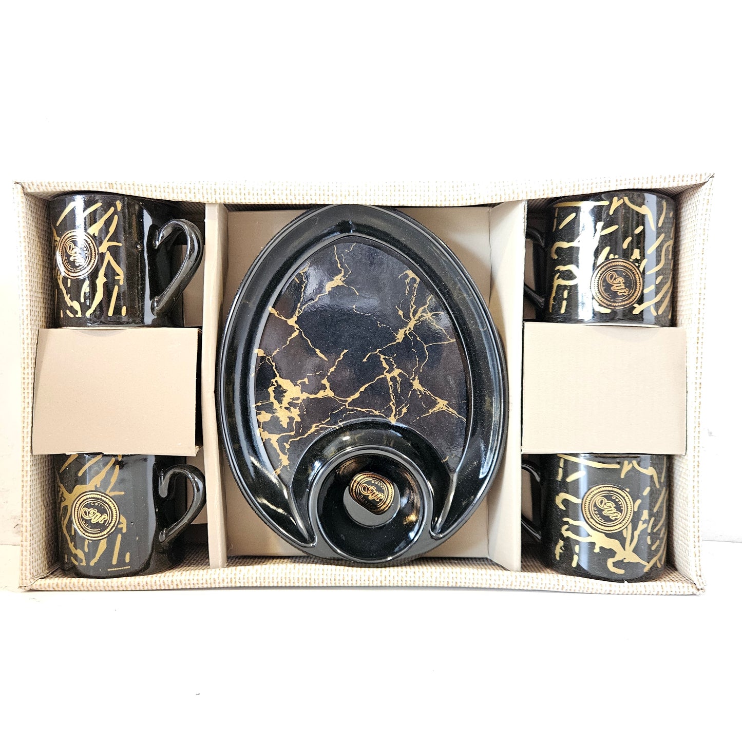 Gaytri Art & Craft happy morning 4 pieces Ceramic cups & 1 snack platter