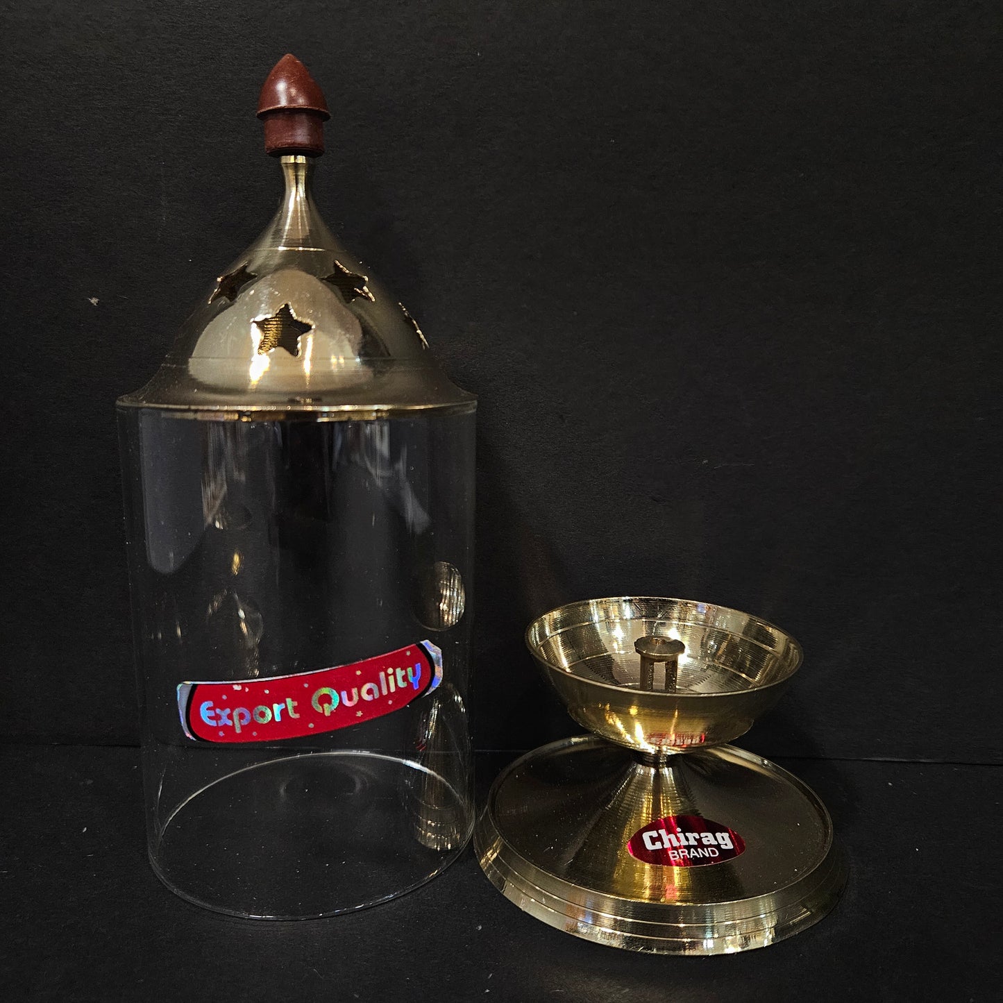 Oil Lamp with Gold Base,Decorative Candle Holder Akhand Jyoti Oil Diya with Clear Glass Cover | Rotating Lifting Wick | Perfect for Spiritual Decor, Hindu Rituals, Diwali Festive Gifts