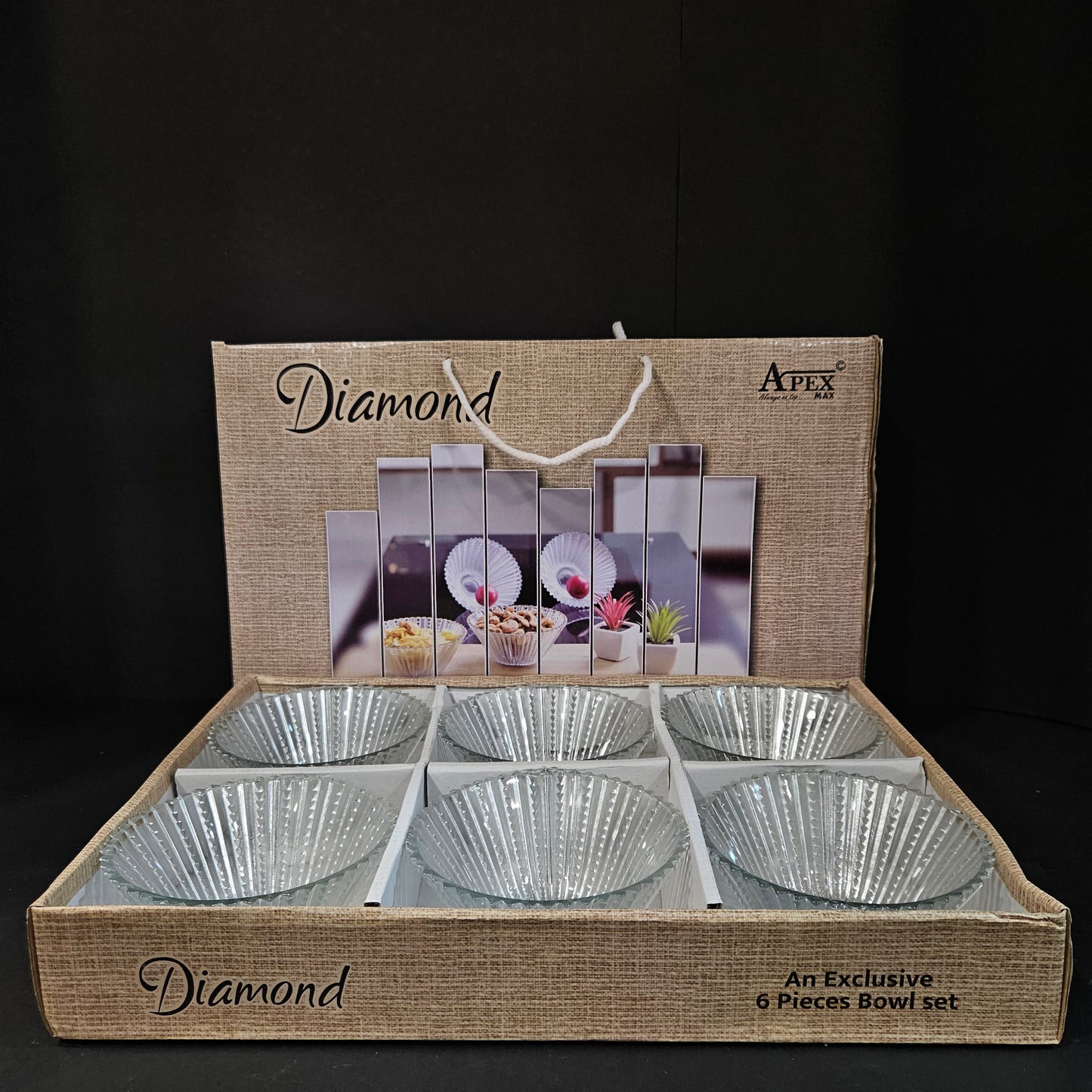 Apex diamond 6 pieces glass bowl set perfect for Return gift