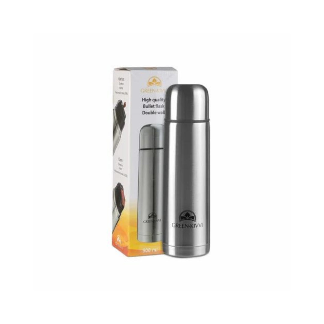 Green Kivvi Vacuum Flask with Flip Lid Stainless Steel Thermos Leak Proof & 24 Hours Hot/Cold Insulation