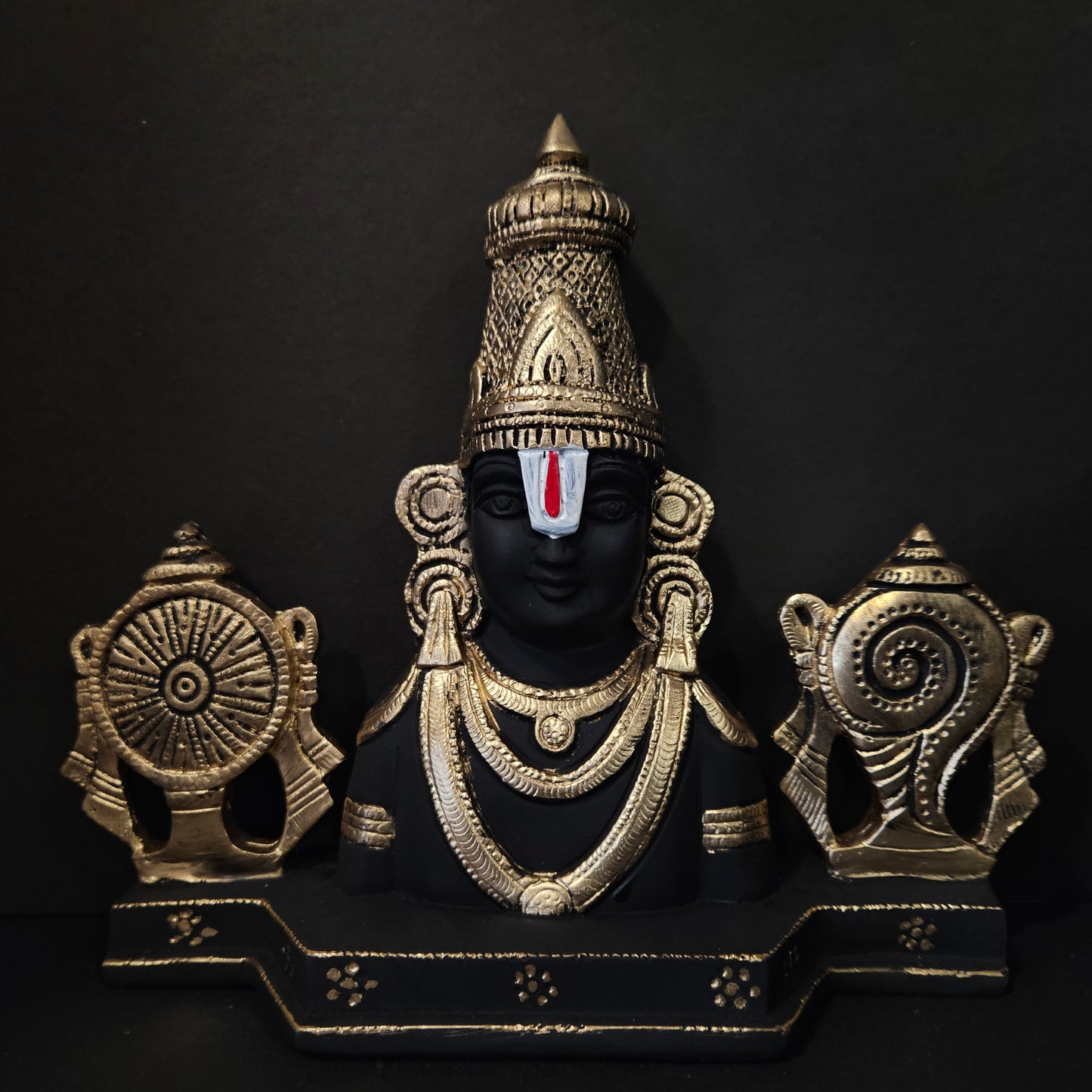 Lord Venkateshwara with shank Chakra Idol Gold and black colored Statue for Home & Pooja room
