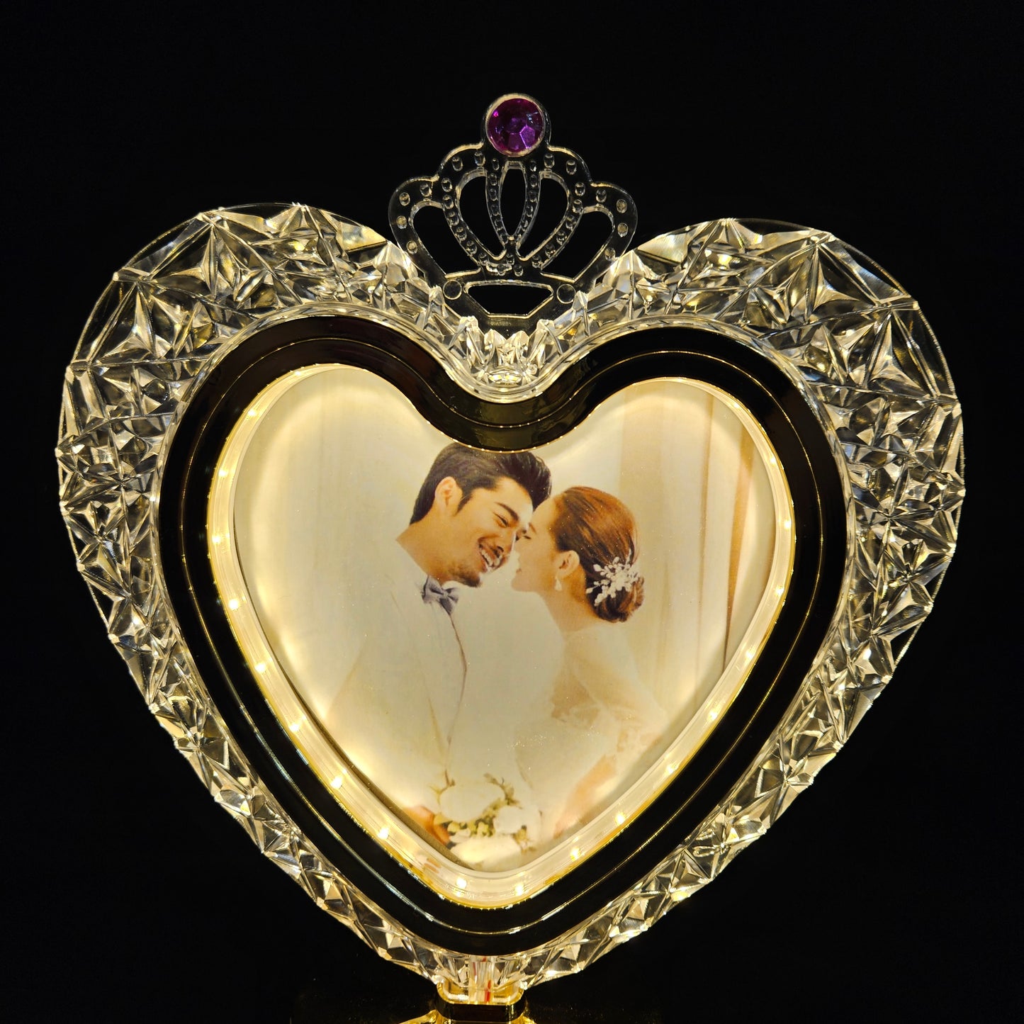 Golden Heart Shape Crystal Photo Frame with Touch sensor Operated for couples gifting purpose/wedding gifting