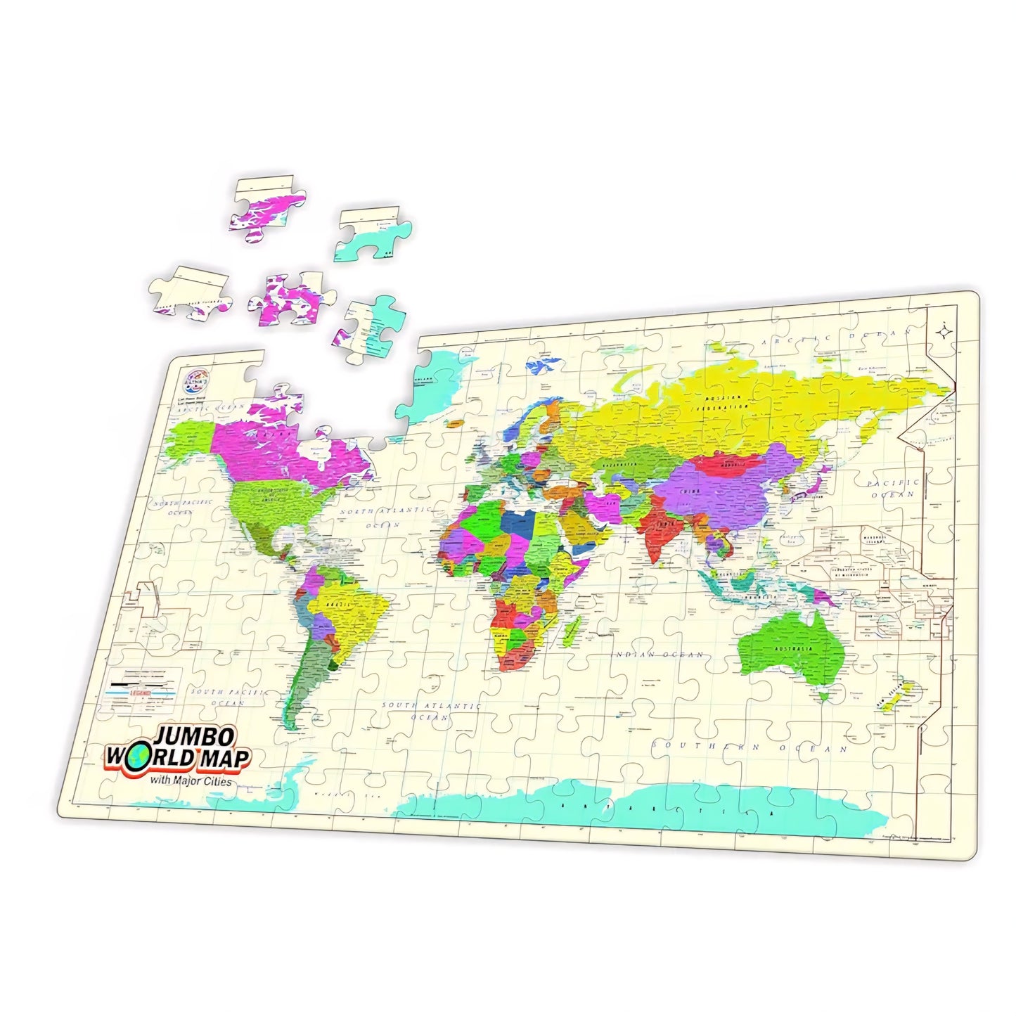 Educational & Learning Jumbo World Map Puzzle with Major Cities Jigsaw Puzzle for Kids