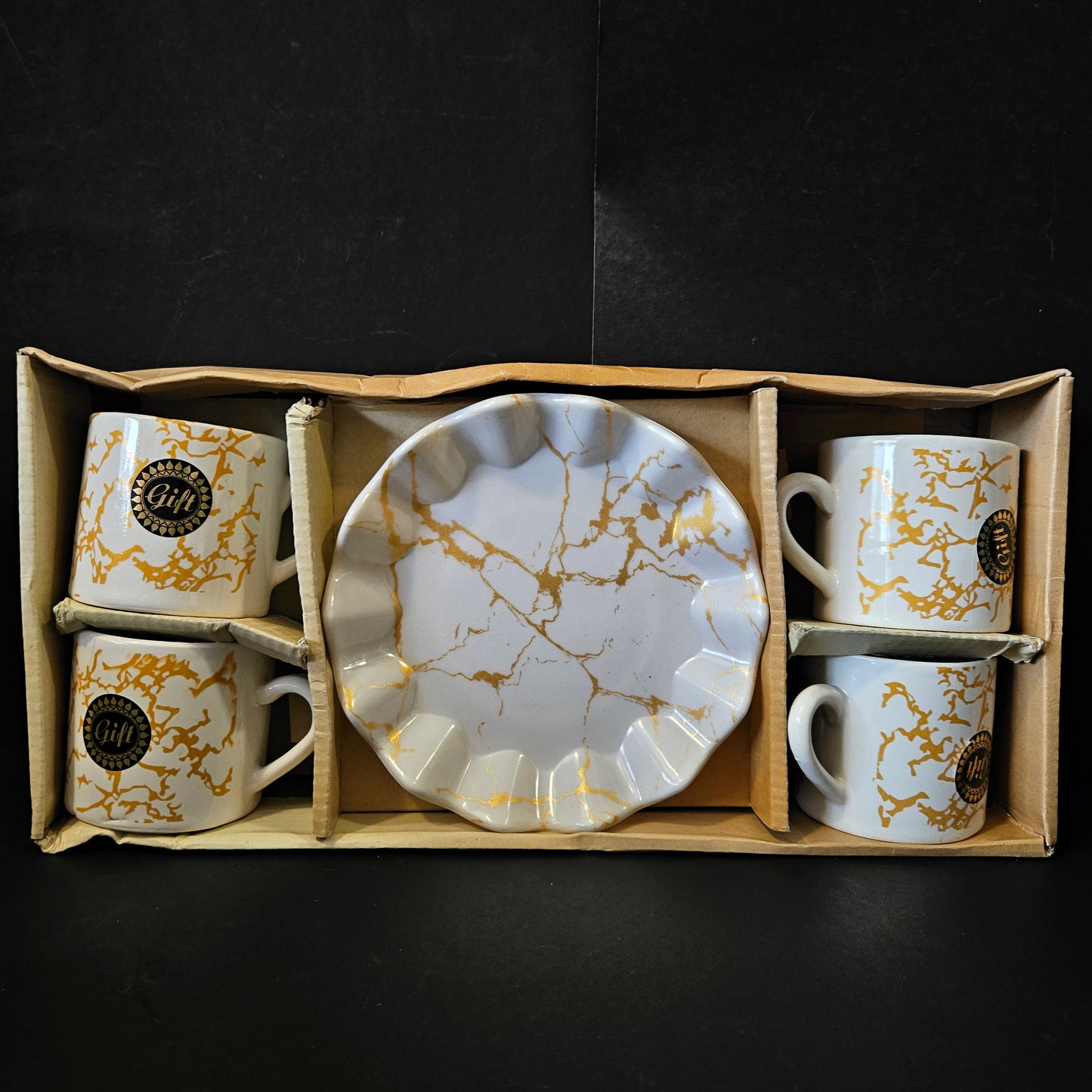 Kanch Americano 4 pieces set Ceramic cups with Marble designer & 1 platter