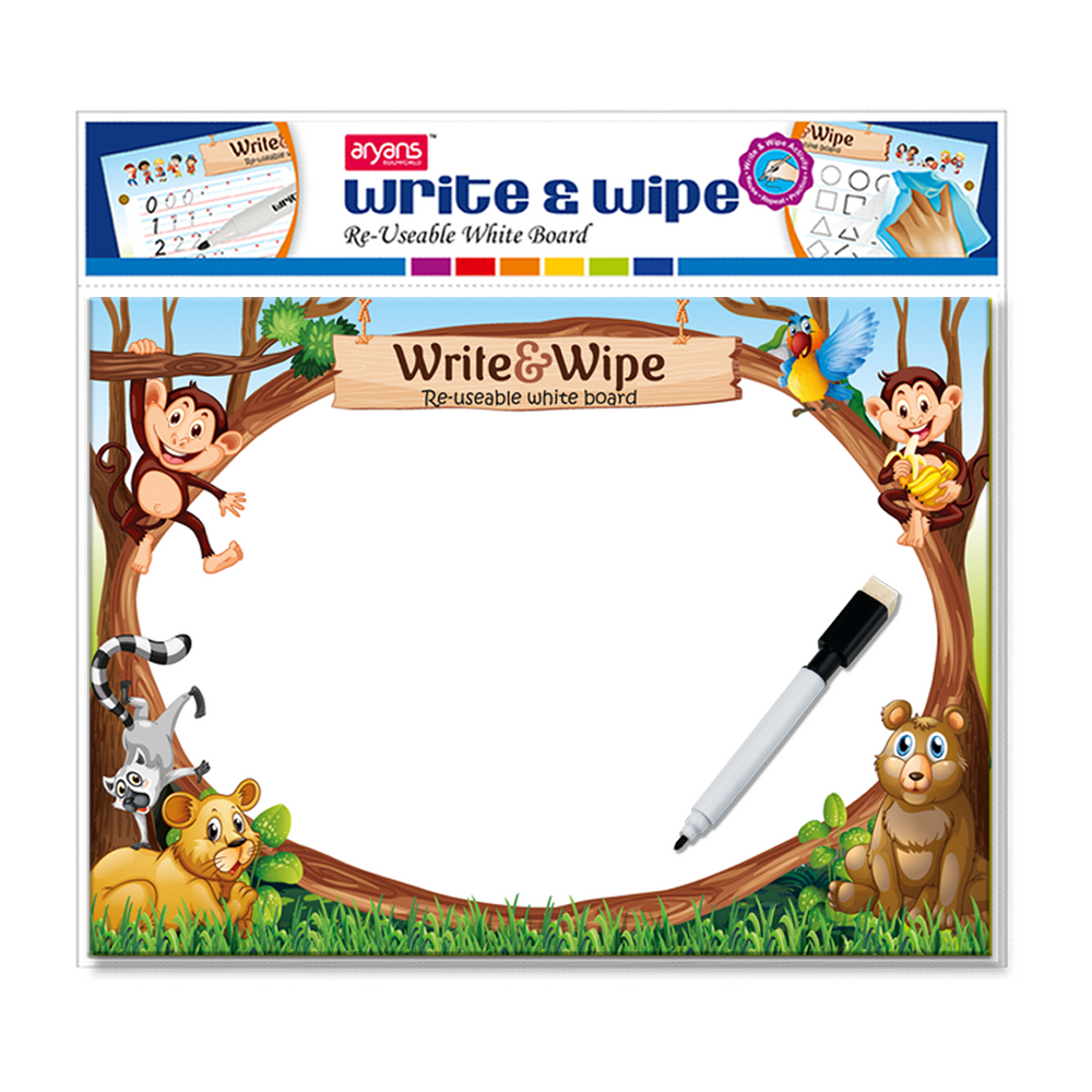 Write & Wipe Reusable Writing Board with jungle,transport,fruits & ocean themed boards