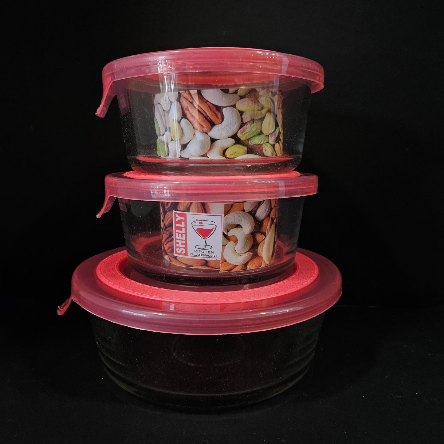 Shelly Glassware Home Glaze Two plus one pieces,2 pieces small & 1 piece Large Bowl with Lid perfect for Return gifting