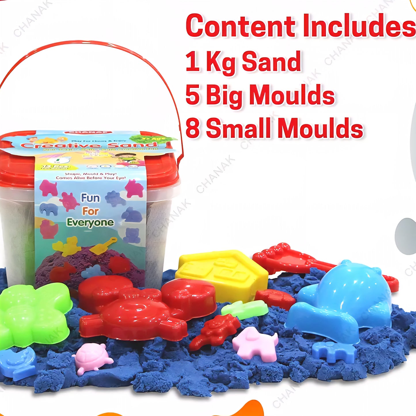 Creative Sand Box for Kids, Sand Kit with 5 Large Moulds & 8 Small Moulds, Non-Toxic and Stain Free, Indoor and Outdoor Kid Activity, Suitable for Kids Above 3 Years