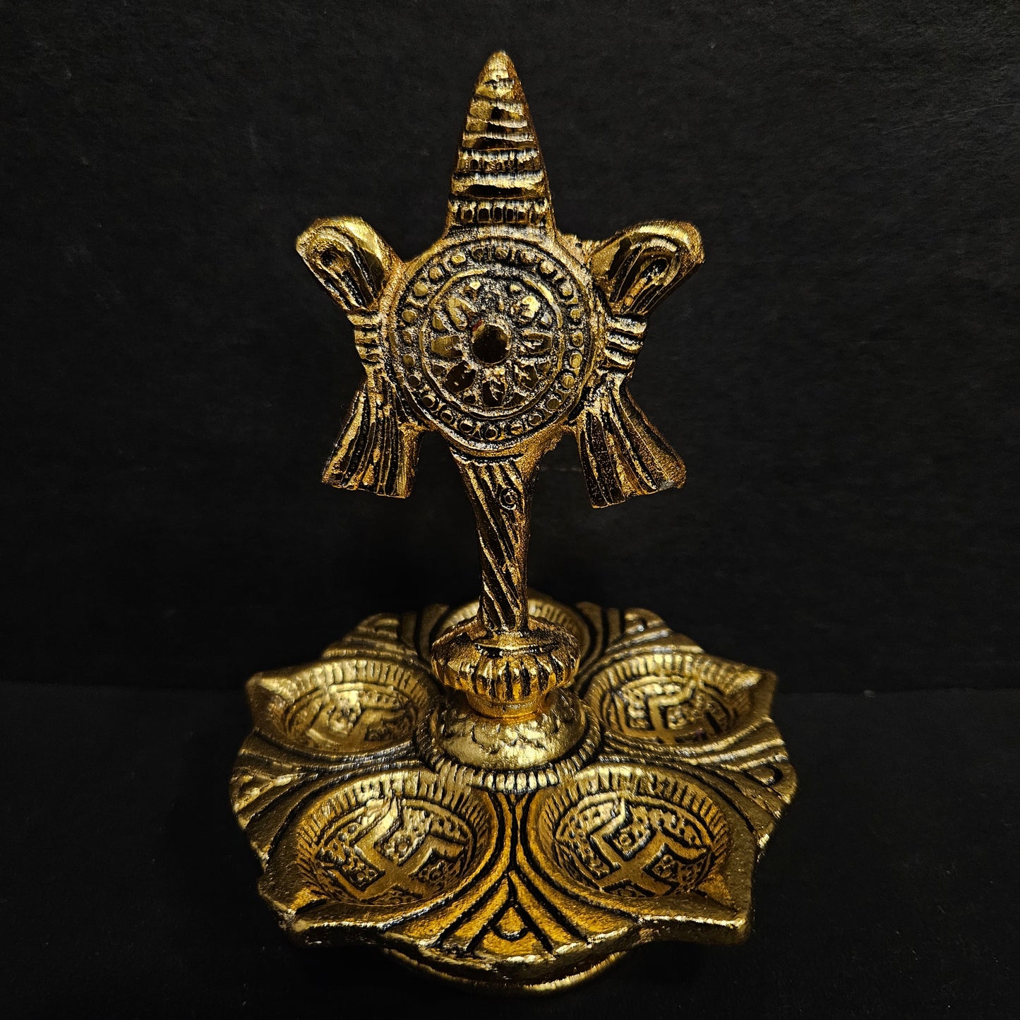 Tirupati Balaji Vilakku Panch Mukhi Silver colour Diya,Vinayaka diya,peacock diya,with Stand Decorative Showpiece