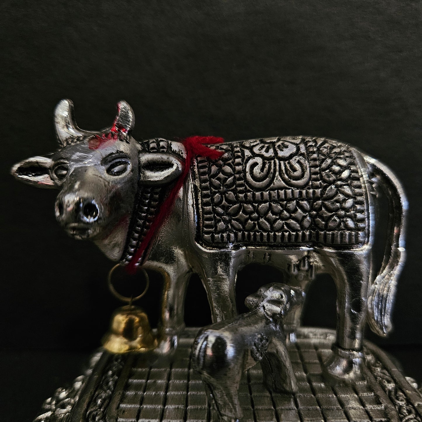 Kamdhenu Cow with Calf Metal Statue for Good Luck Feng Shui & Vastu Showpiece As Table Top Religious Idol for Home Office Decorative