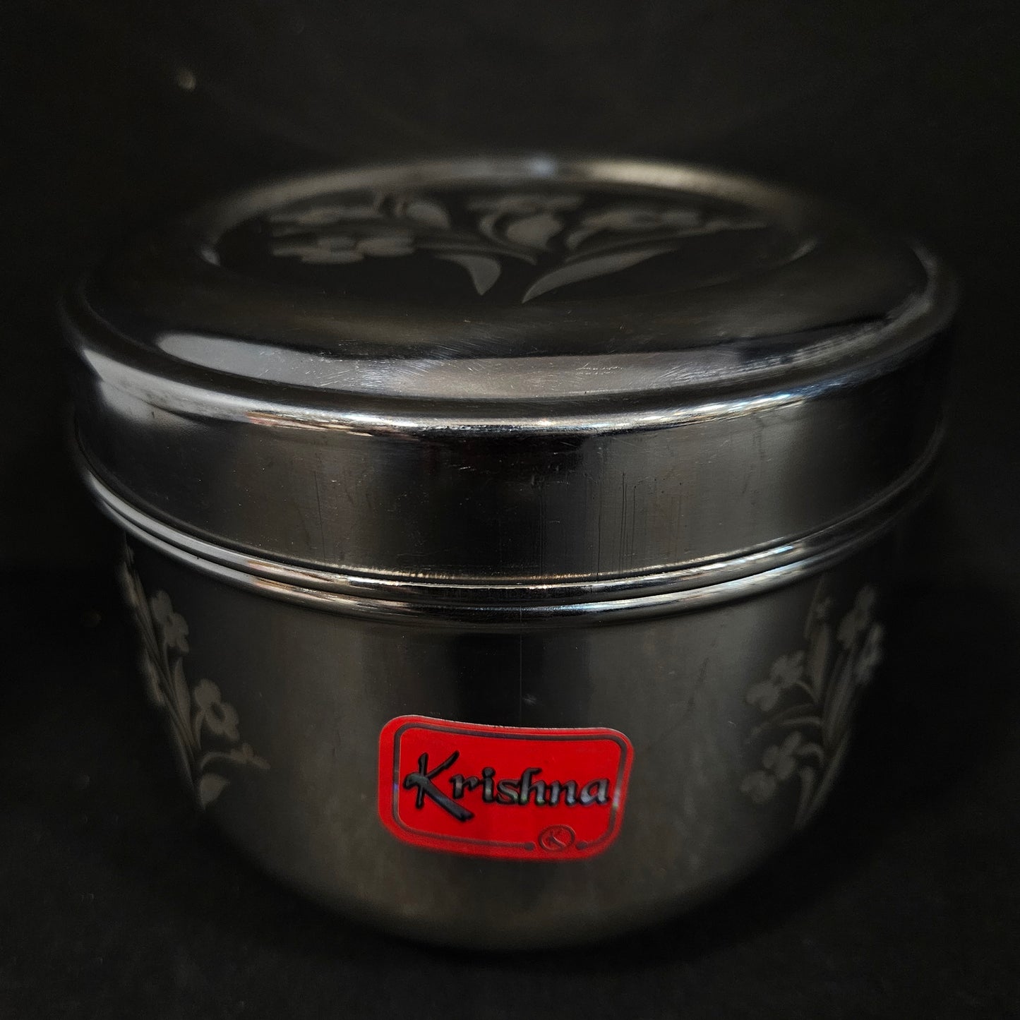 Stainless Steel Round storage box with Floweral Designed lid perfect for Return gifting purpose