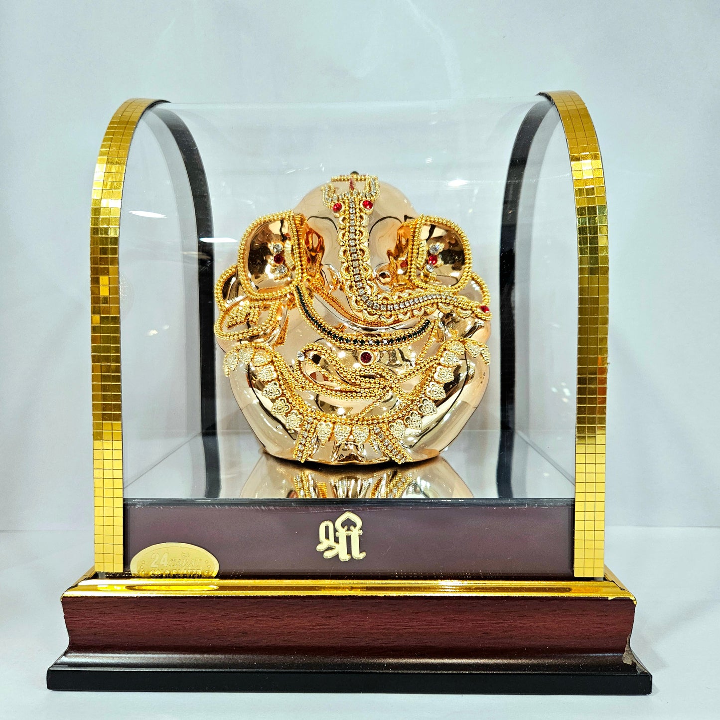 Imported 24carat Gold Plated Cabin Idol with stones Decorated of Ganesha with Full Decorate for Puja Room Or Home Decor