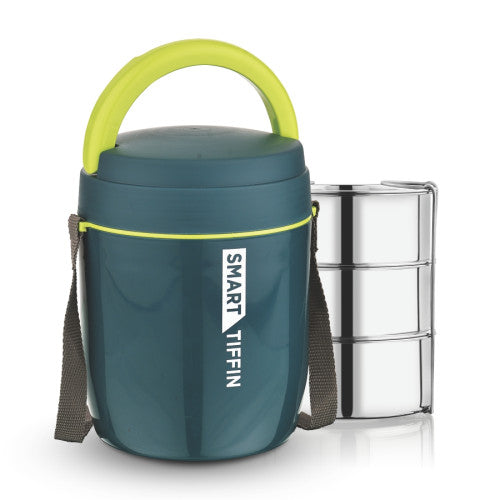 Asian smart 3 Tiffin carrier double wall Insulated Supplied with 3 family size Stainless Steel Containers with Stainless Steel lids