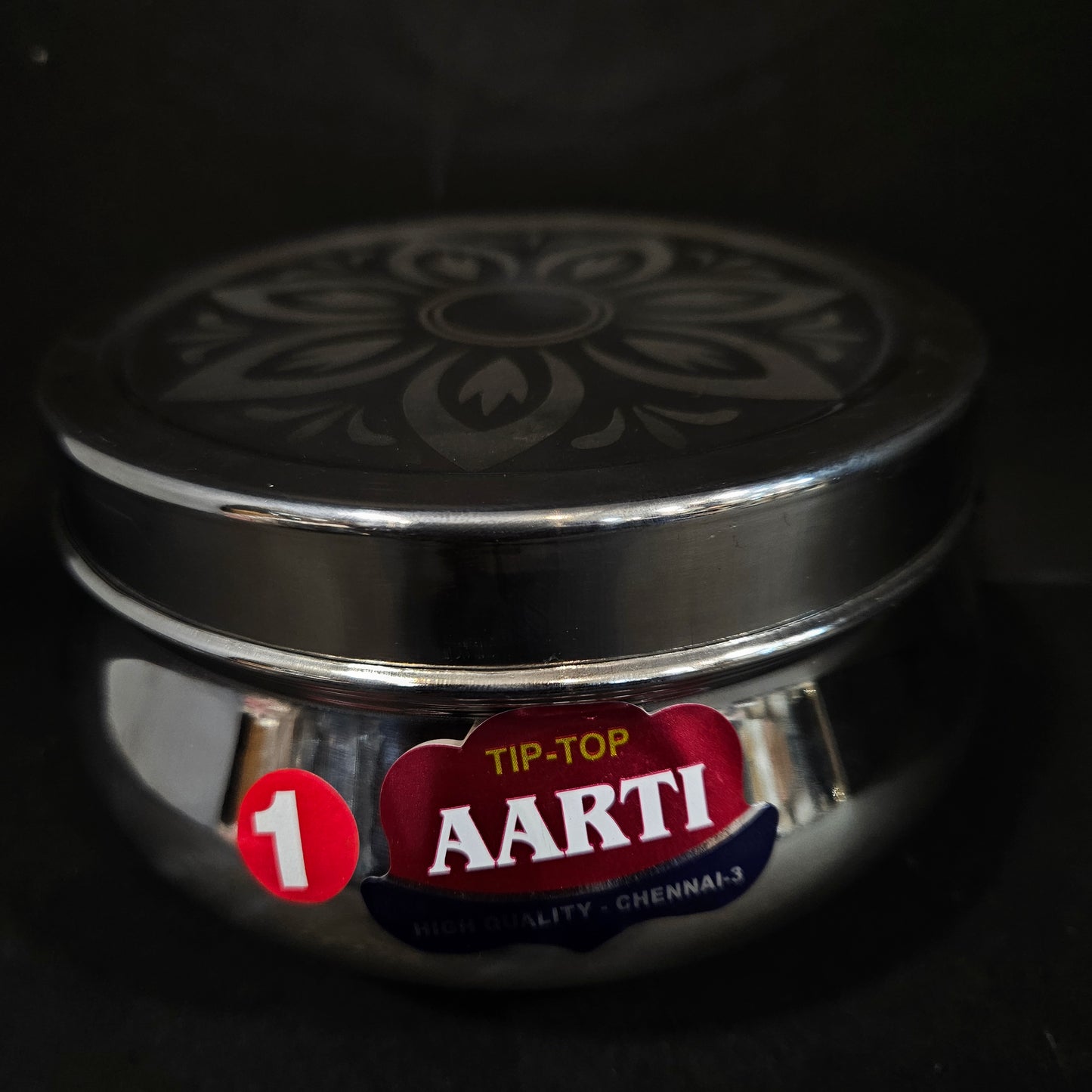 Stainless Steel Round storage box with Floweral Designed lid perfect for Return gifting purpose