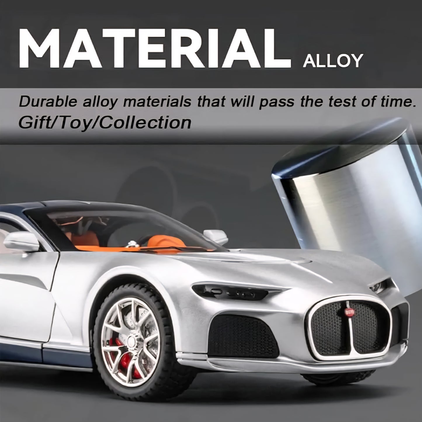 Bugatti Atlantic Diecast Model Car Alloy Metal Pull Back Die-Cast Car Pullback Toy with Openable Doors Light and Music Gift Toys for Kids - Silver/Black
