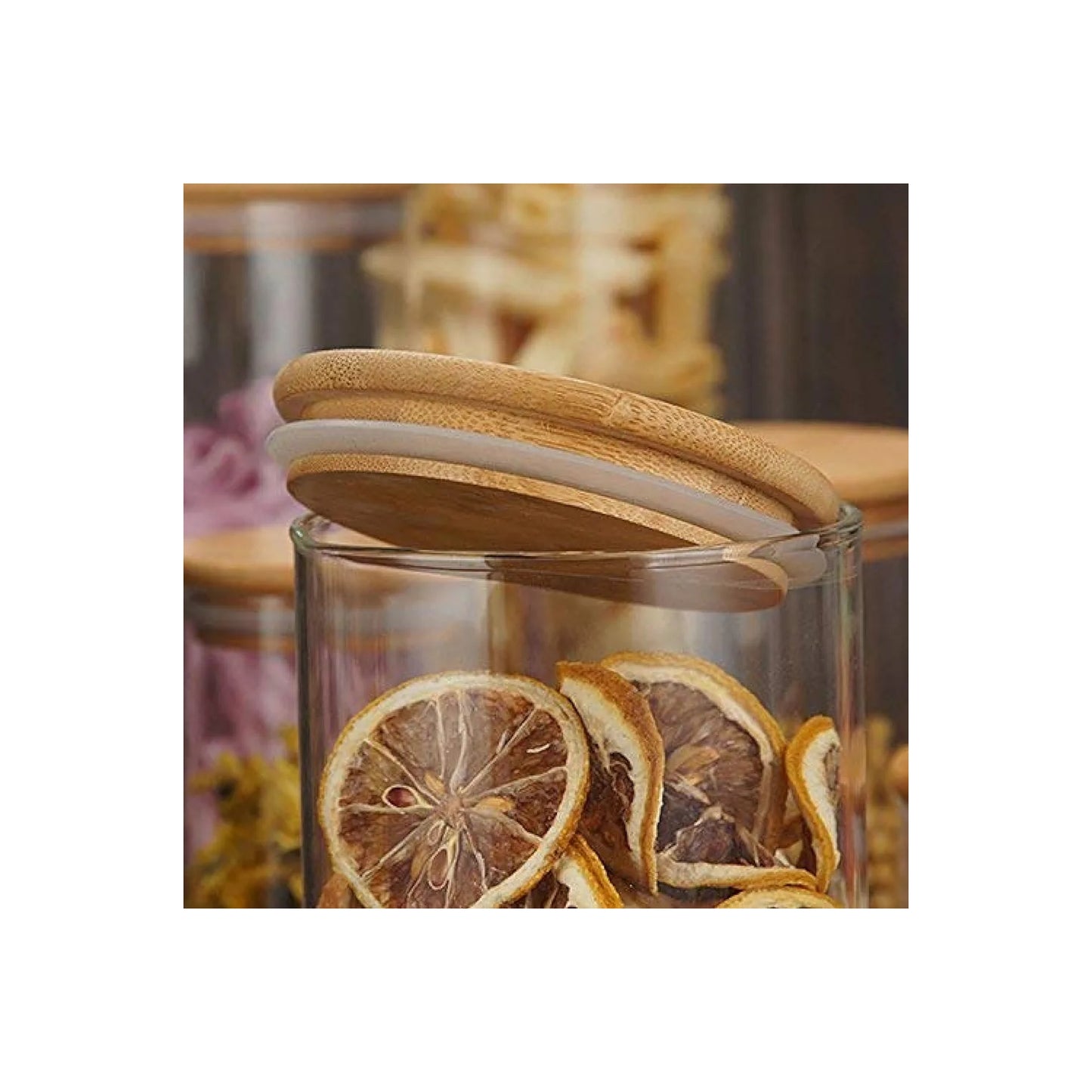 Airtight clear glass storage canister with wood lid food storage container jar with sealing bamboo lid for kitchen storage and multipurpose use