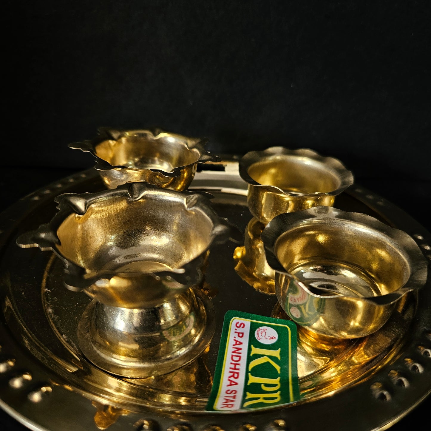 Traditional Handcrafted Brass Puja Pooja Thali Arathi Arti|Arathi Haldi Kumkum Prasad, Festival Pooja Bartan Thambulam Plate 2bowls 2 diyas