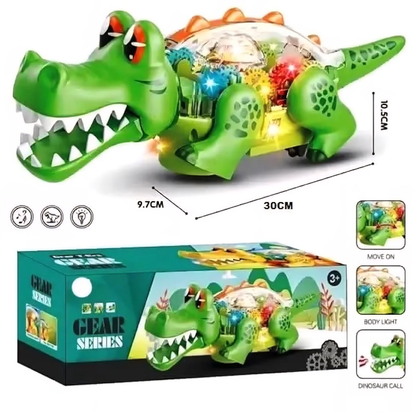 Gear Transparent lighting crocodile dino park battery Operated toy