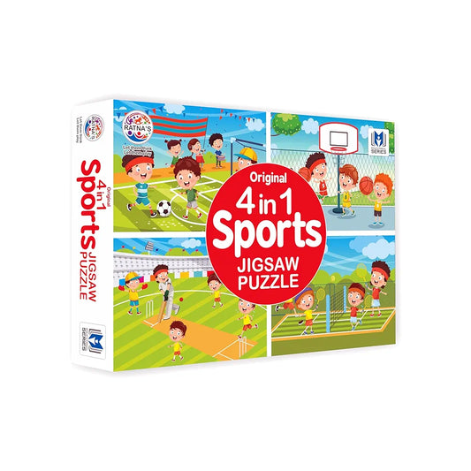 Ratna's Original 4 in 1 Sports Jigsaw Puzzle for Kids - Set of 4, 35-Piece Puzzles for Games Like Cricket, Football, Basketball & Tennis | Educational Toy | Puzzle Guide Included | Ages 3 and Up