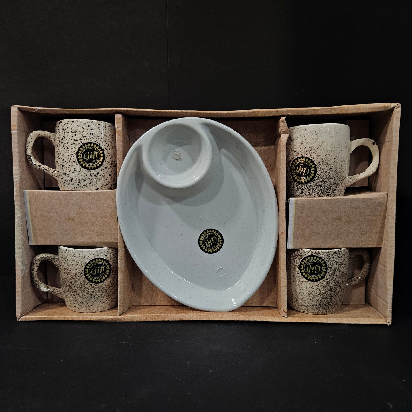 Kanch Blessing Dreams 4 Ceramic cups set & 1 snack platter with dip