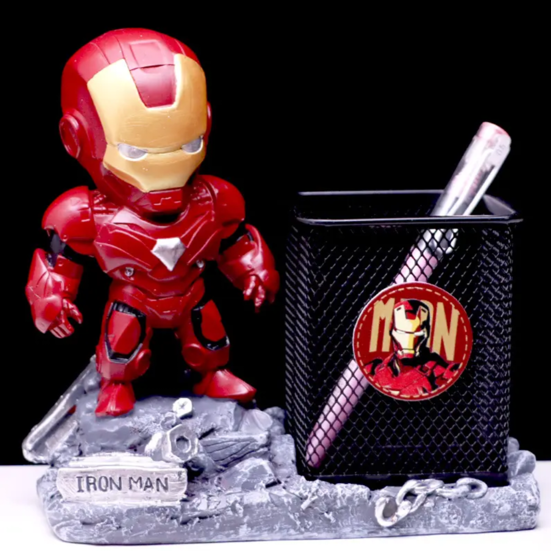 Marvel Superhero Iron Man Pen Holder Mark Figurine Cute Resin Ornament Student Gift Storage