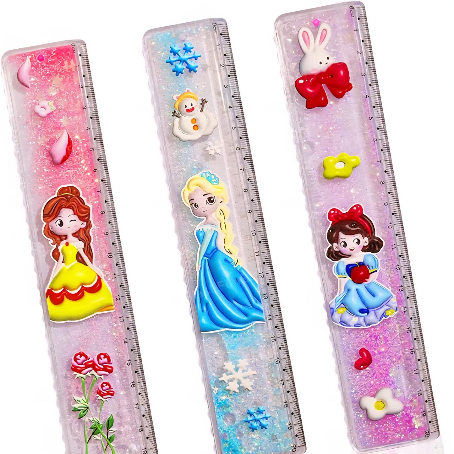 Kids Glitter Scale Ruler Set - Cute Scale for School Stationery Princess