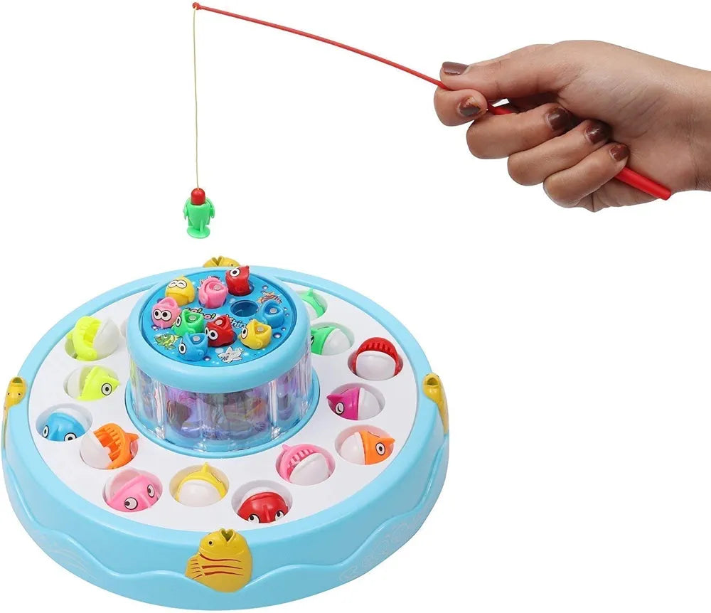 GoGo Fishing 2 layer fishing pond.16 big fishes, 10 small fishes and 4 rods.lights and music entertain kids and help in their sensory development
Cute fish catching game for all age group players .