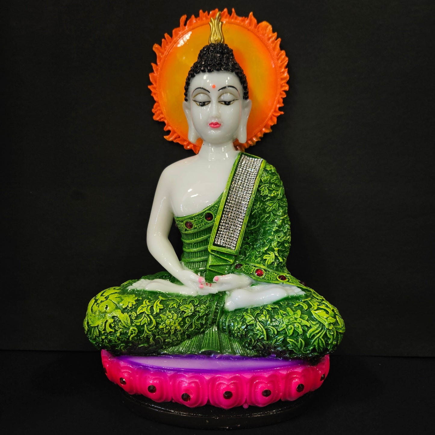 Lord Buddha White with attractive and stones designed Idol for Living & Drawing Room