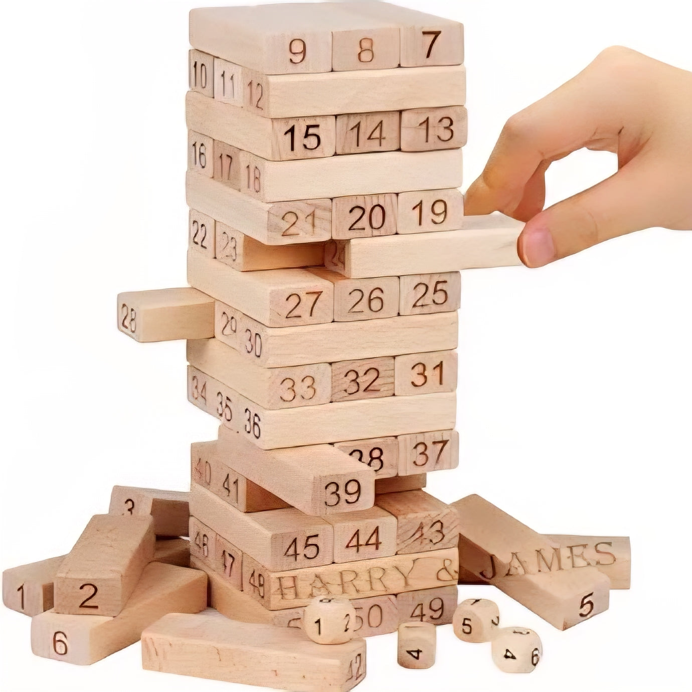 Wooden Building Blocks Puzzle Game 54 Pcs Challenging 4pcs Dice Wooden Blocks Stacking Game Maths,Tumbling Tower 54 Pcs with 4 Dices Game for Adults & Kids.
