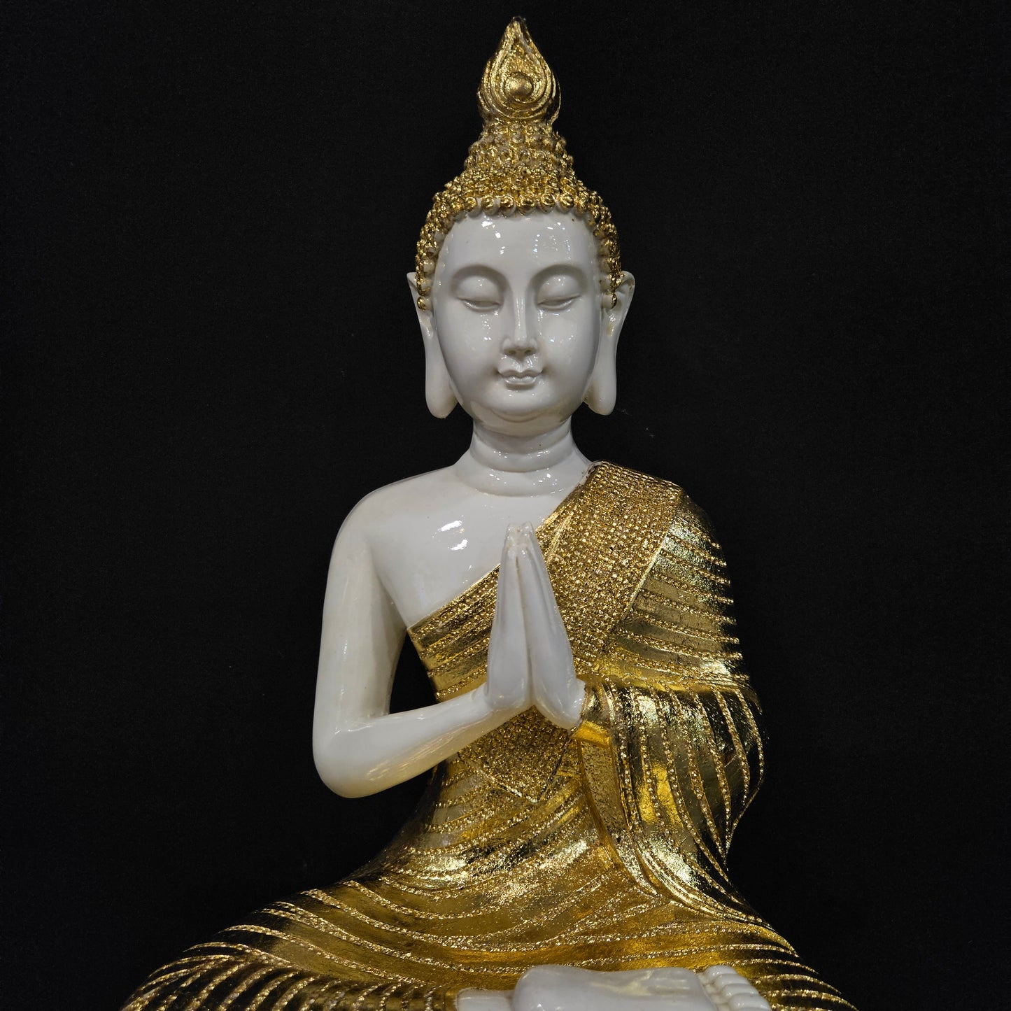 Golden Buddha Statue for Home Decor Tabletop Decoration Item with attractive elegant look Decorated with stones on base Buddha gold idol