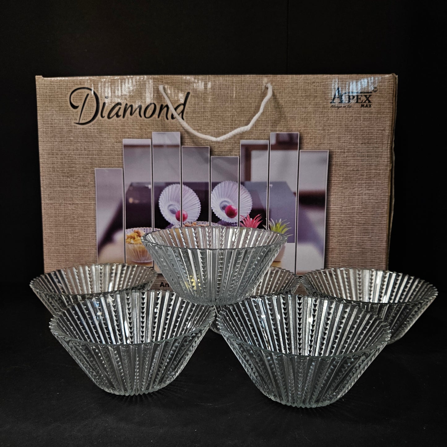 Apex diamond 6 pieces glass bowl set perfect for Return gift