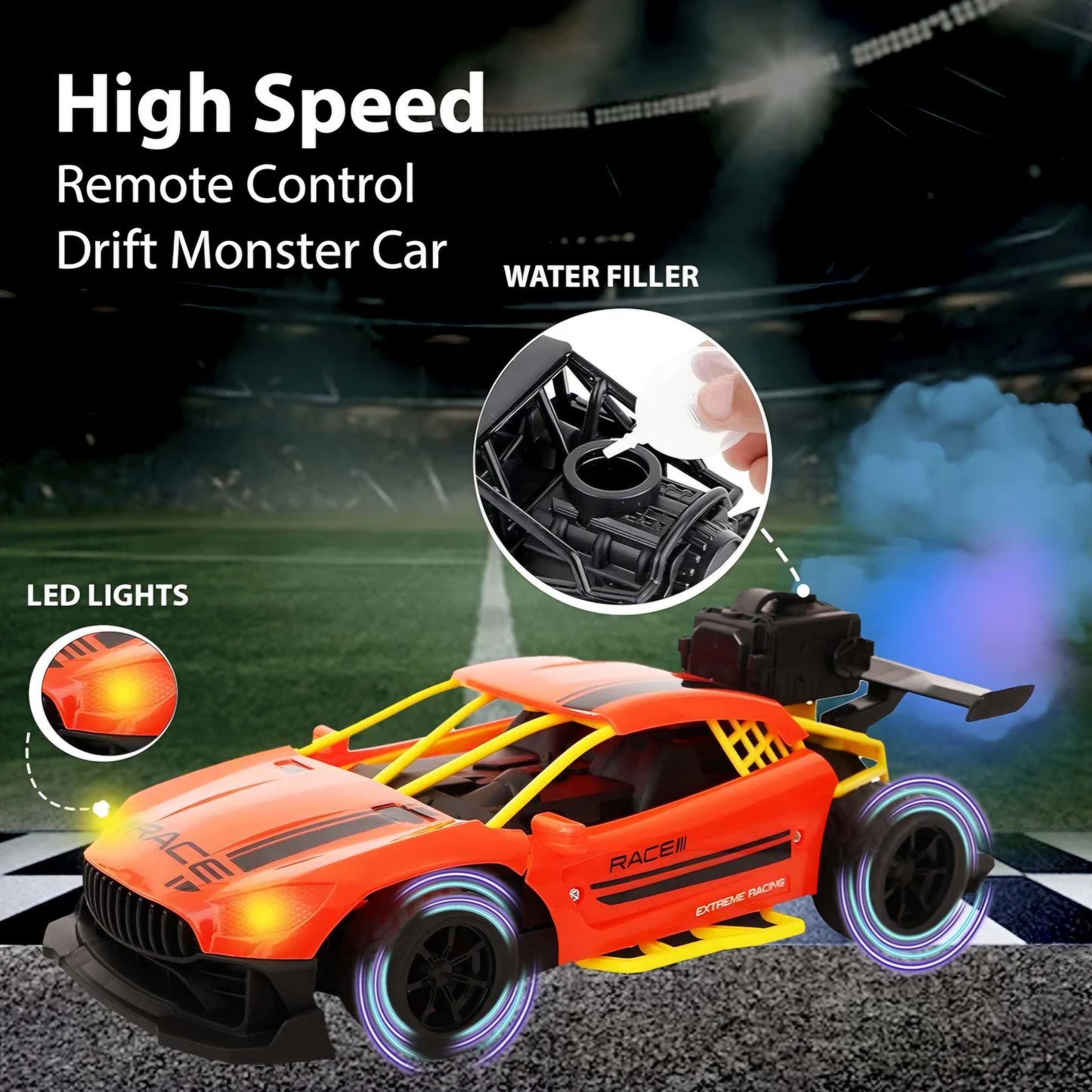 Moka Mist Spray Racing remote Control car with Lights & Spray for kids above 6 years