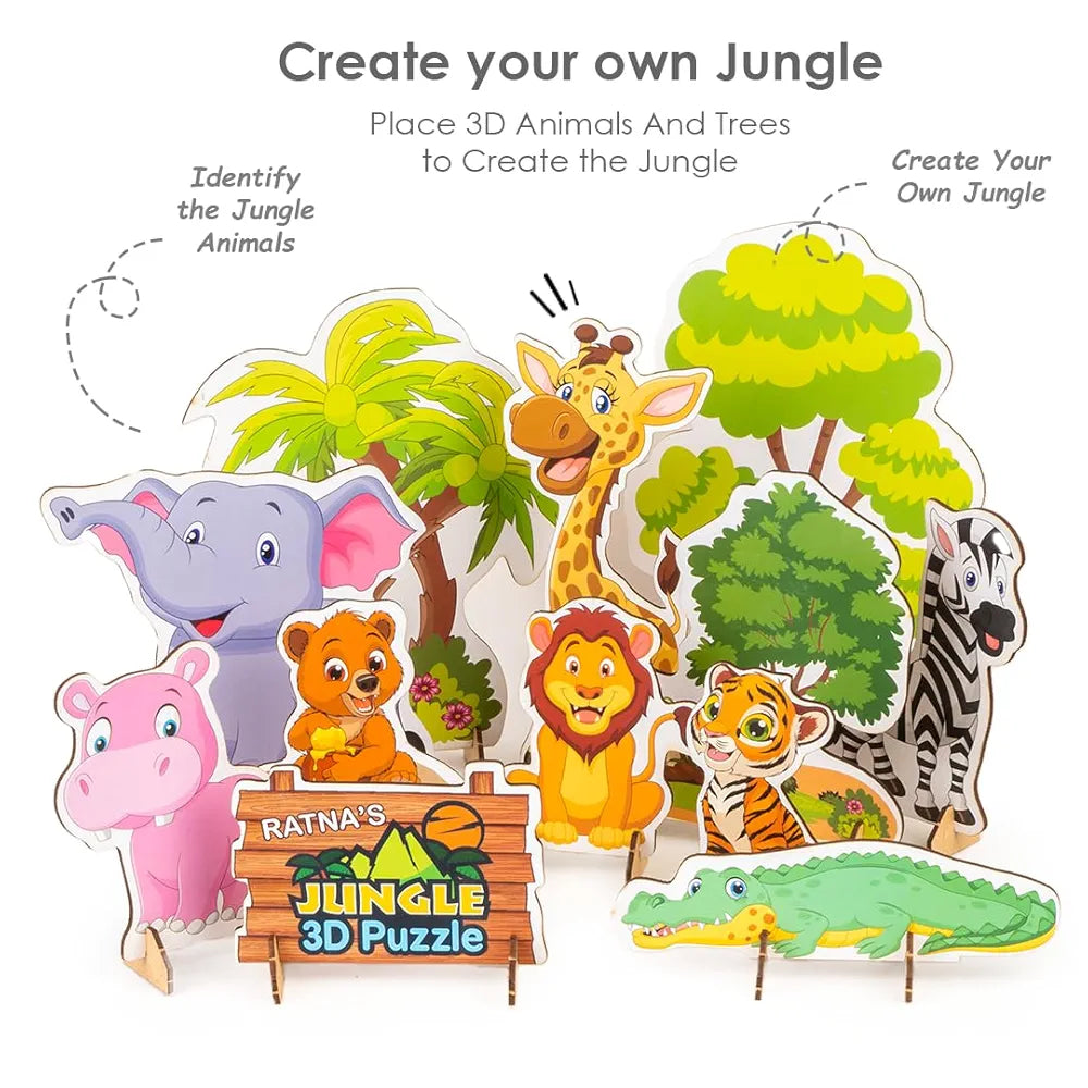 Zoology to Create 3D Jungle with Printed Wooden Cutouts Learning & Educational Game for Kids & Toddlers