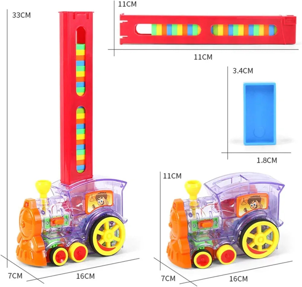 Domino Funny train Set of 60 Pcs Educational Domino Building Blocks Rally Engine with Accessories music & 3D light
