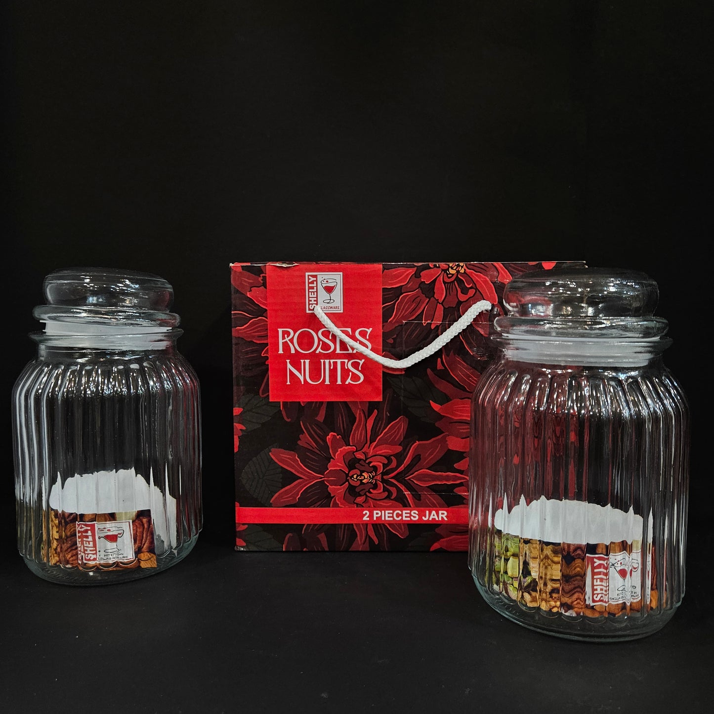Shelly Glassware Roses nutts 2 piece jar set perfect for gifting purpose