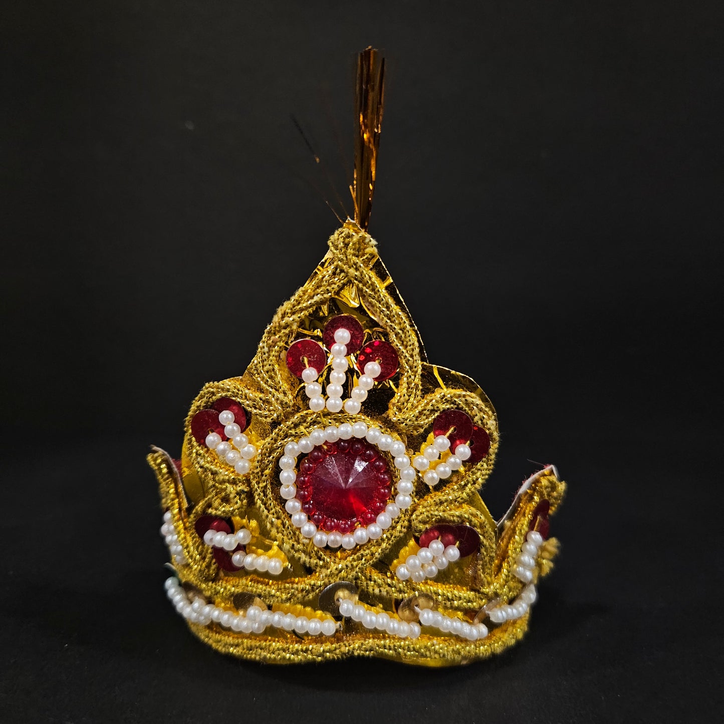 Beautifully Handmade Krishna Mukut God Golden multicolor